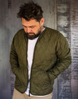 Collarless Lightweight Quilted Jacket - Olive