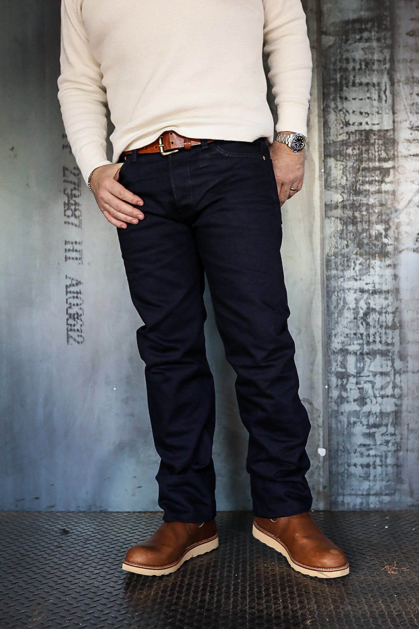 14oz 666S-142ii Selvedge Denim Slim Straight Cut Jeans - Indigo/Indigo