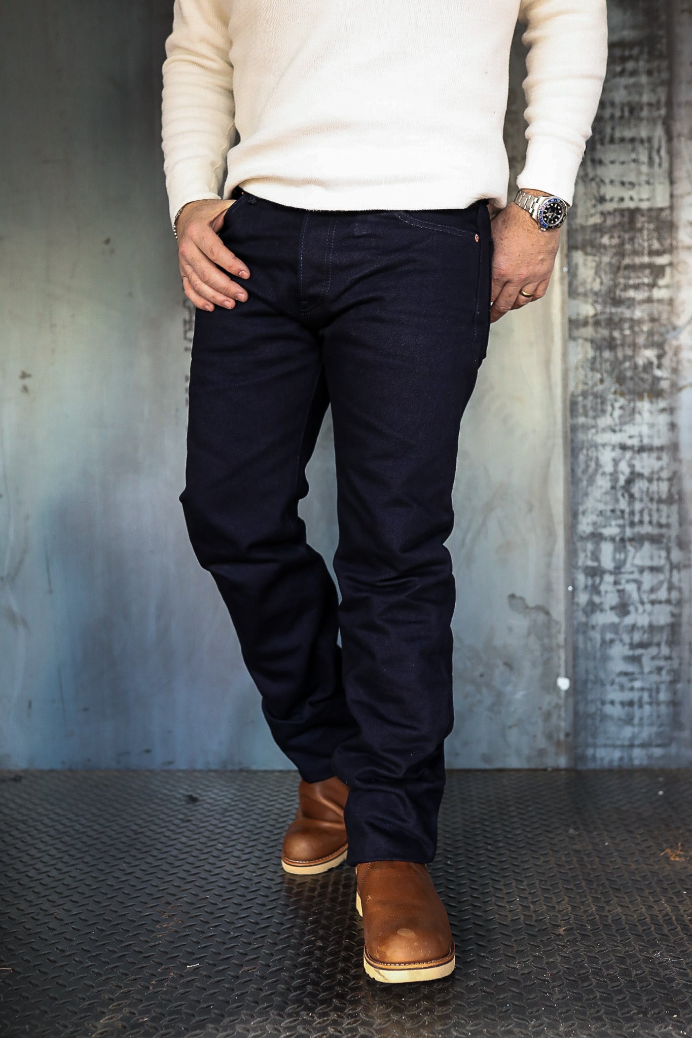14oz 666S-142ii Selvedge Denim Slim Straight Cut Jeans - Indigo/Indigo