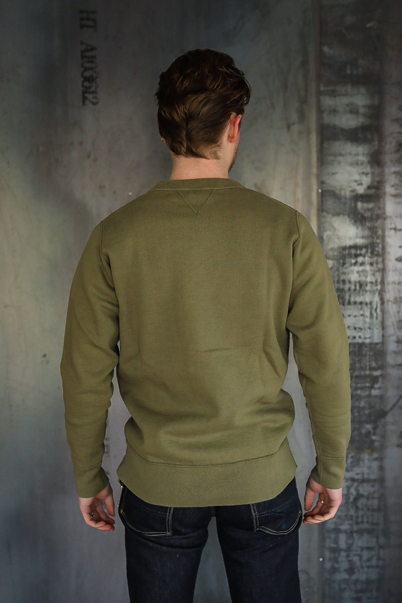 14oz Ultra Heavyweight Loopwheel Cotton Crew Neck Sweat - Olive IHSW-69L-OLV