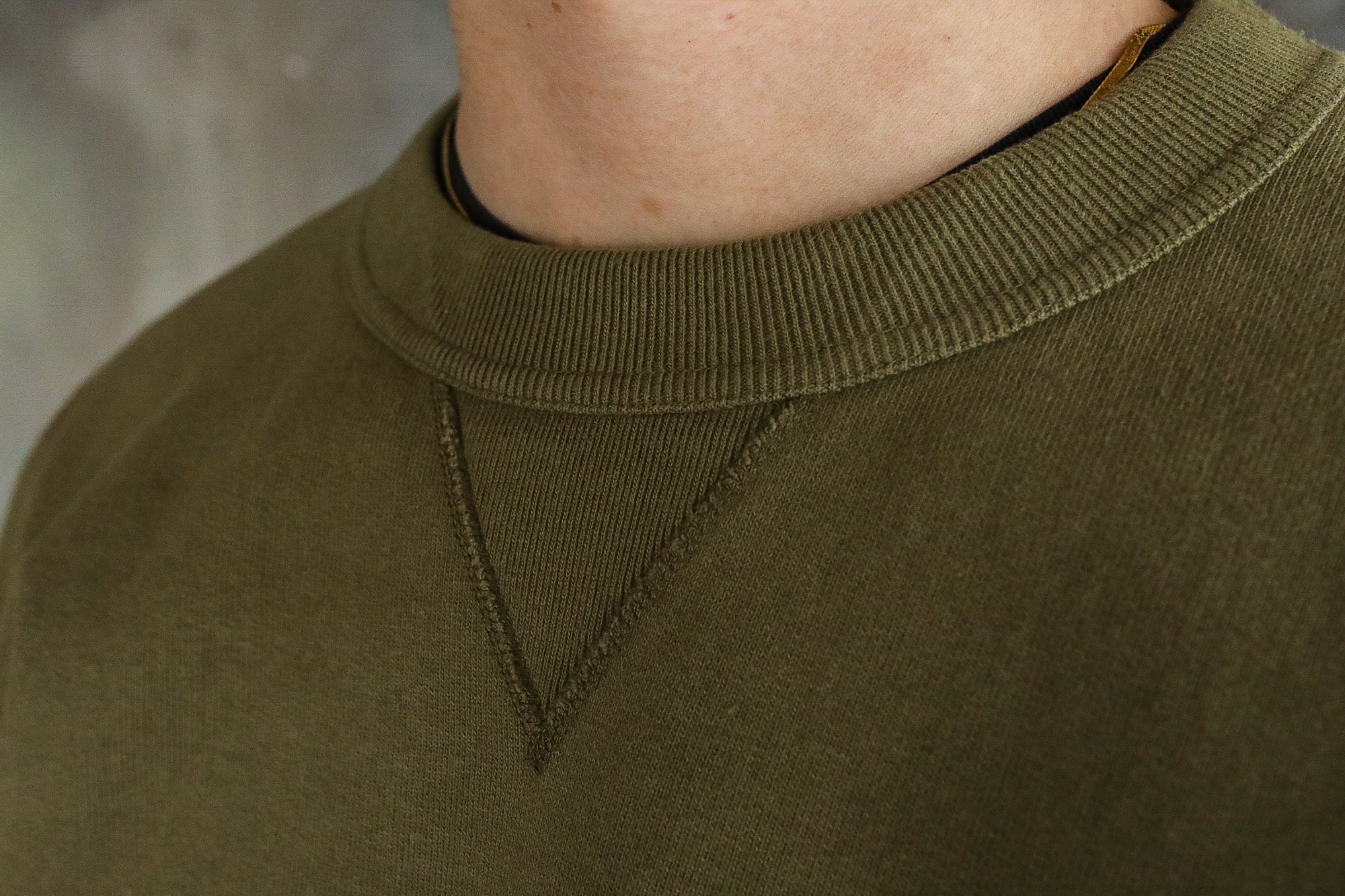14oz Ultra Heavyweight Loopwheel Cotton Crew Neck Sweat - Olive IHSW-69L-OLV