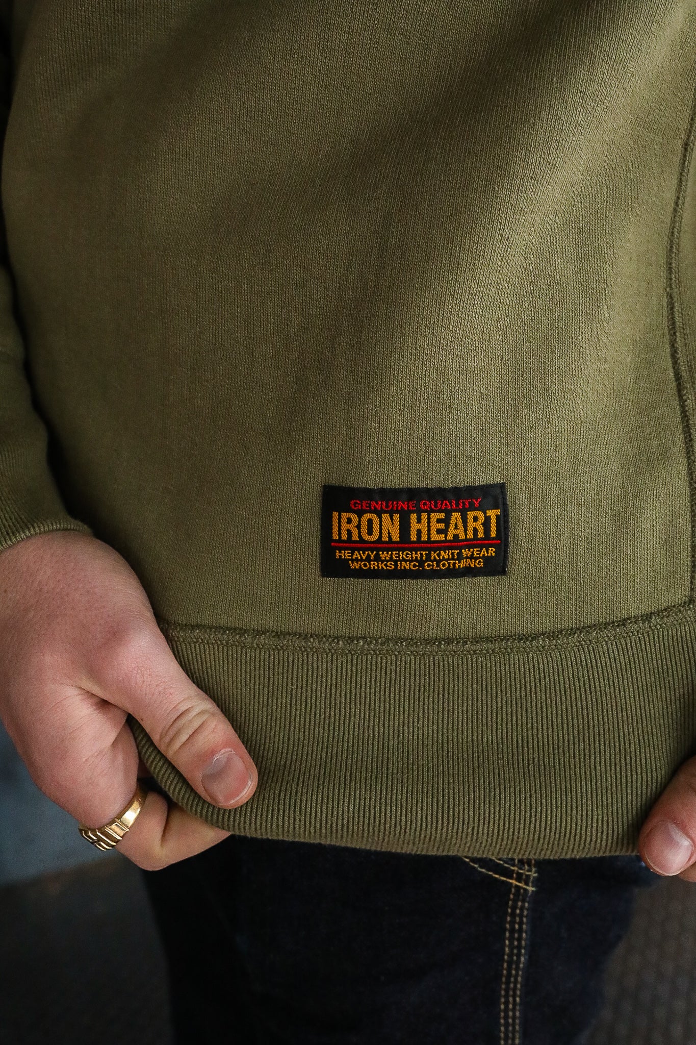 14oz Ultra Heavyweight Loopwheel Cotton Crew Neck Sweat - Olive IHSW-69L-OLV