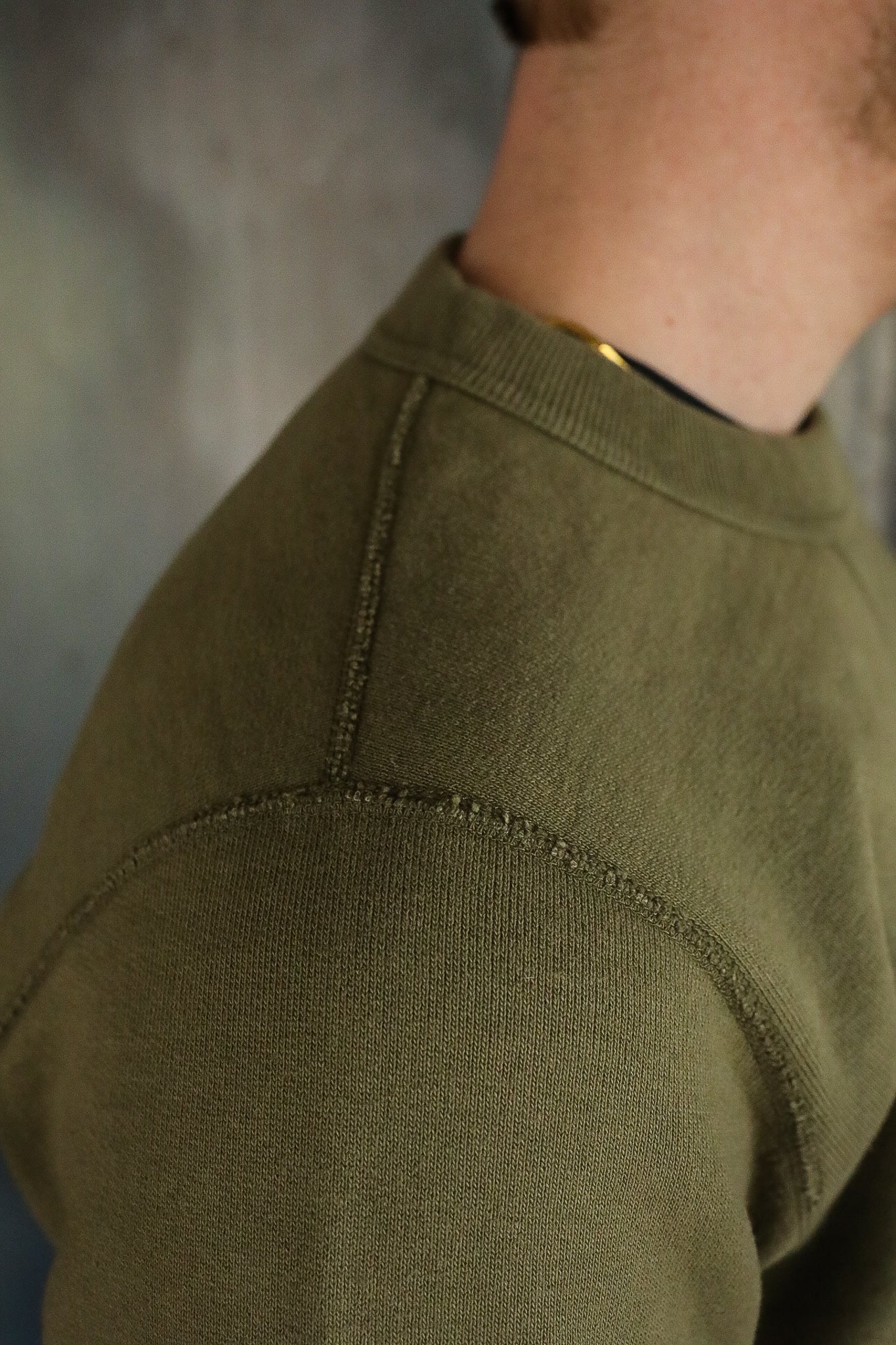 14oz Ultra Heavyweight Loopwheel Cotton Crew Neck Sweat - Olive IHSW-69L-OLV