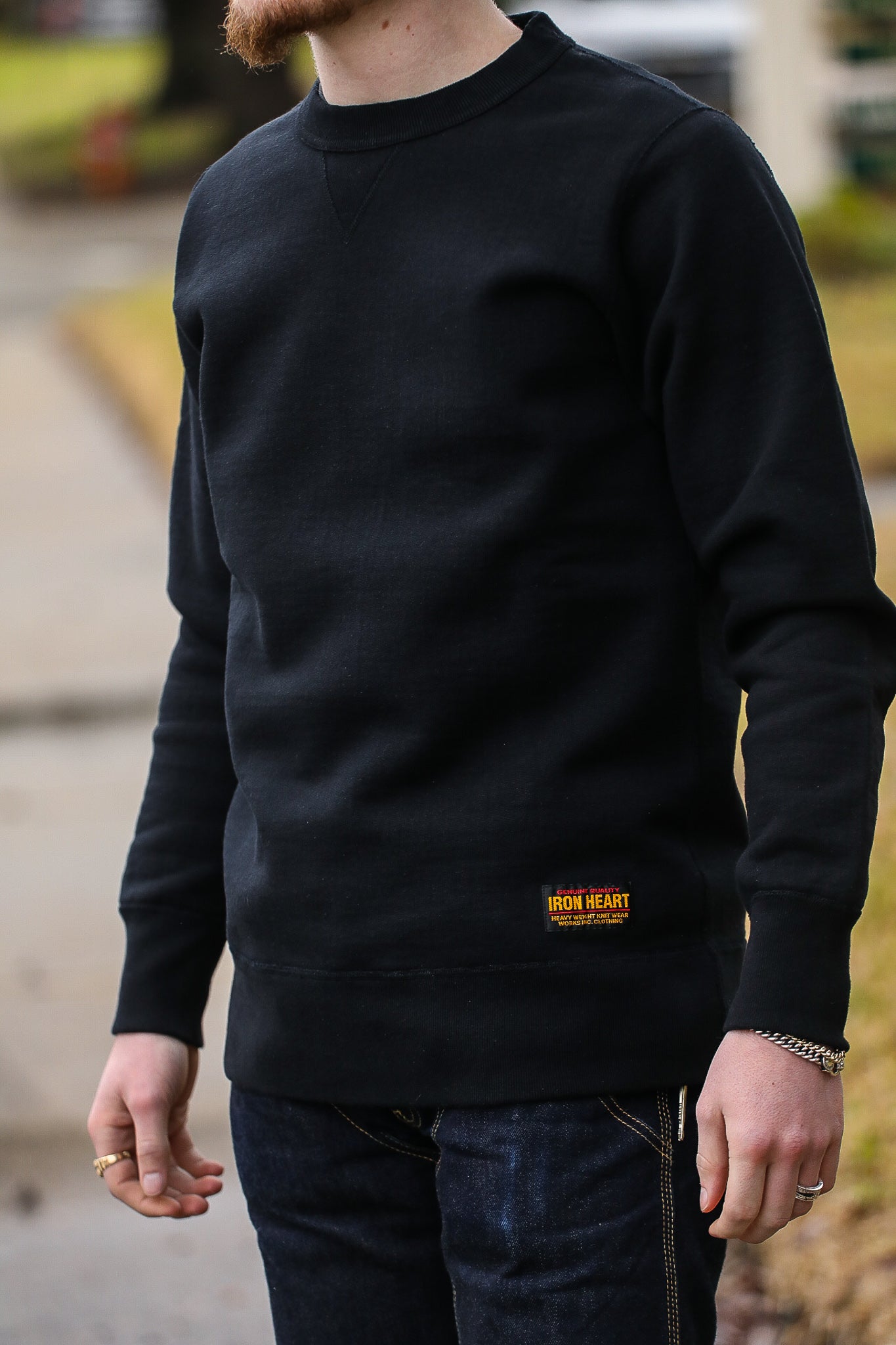 14oz Ultra Heavyweight Loopwheel Cotton Crew Neck Sweat - Black IHSW-69L-BLK