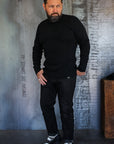 1700 Cotton Knit Crew Neck Long Sleeved Thermal Sweater - Black