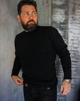 1700 Cotton Knit Crew Neck Long Sleeved Thermal Sweater - Black
