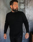 1700 Cotton Knit Crew Neck Long Sleeved Thermal Sweater - Black