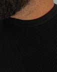 1700 Cotton Knit Crew Neck Long Sleeved Thermal Sweater - Black