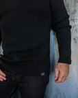 1700 Cotton Knit Crew Neck Long Sleeved Thermal Sweater - Black