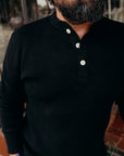 1213 Waffle Knit Long Sleeved Thermal Henley - Black IHTL-1213-BLK
