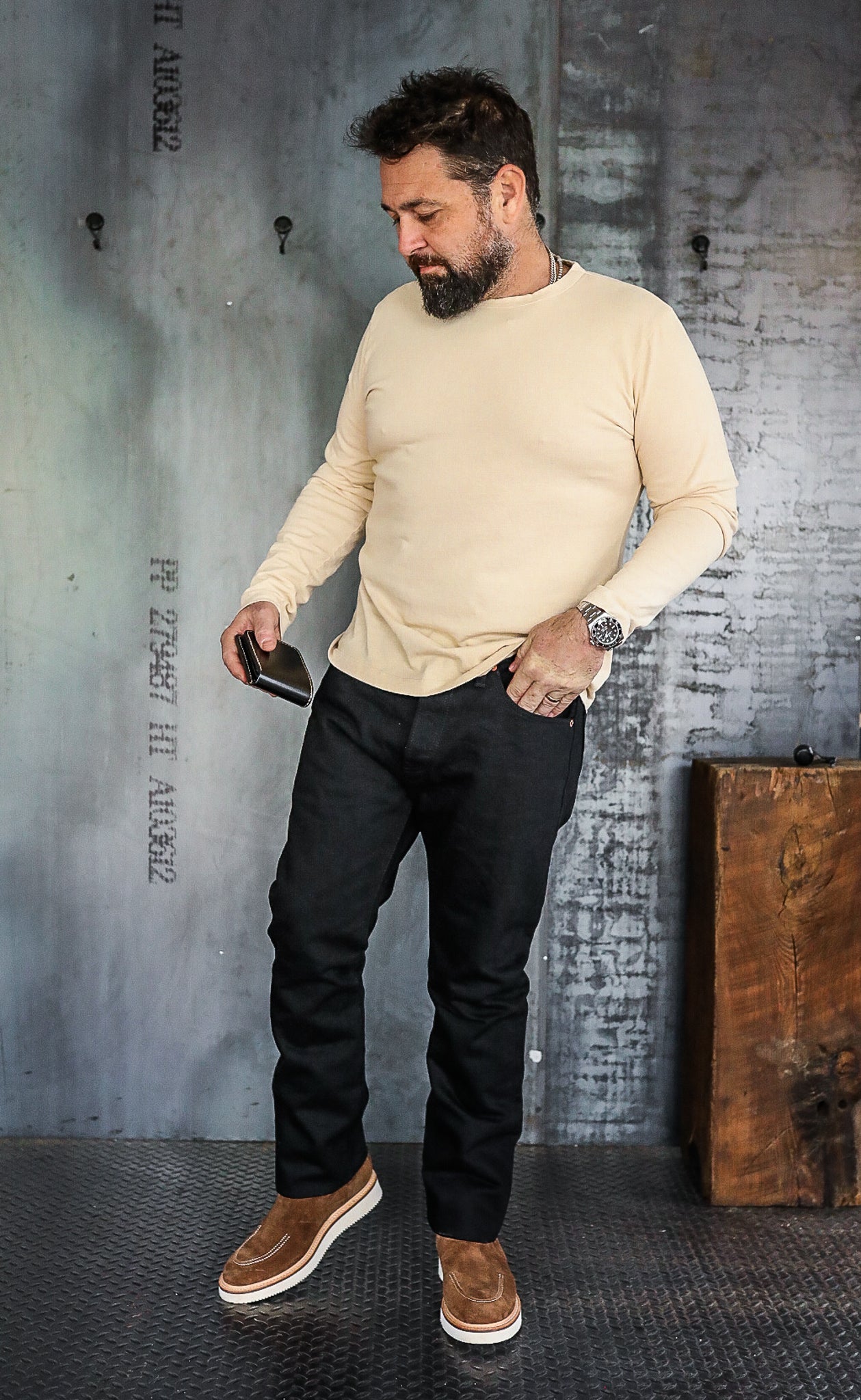 14oz Selvedge Denim 555 Slim Cut Jeans - Black/Black IH-555S-142bb