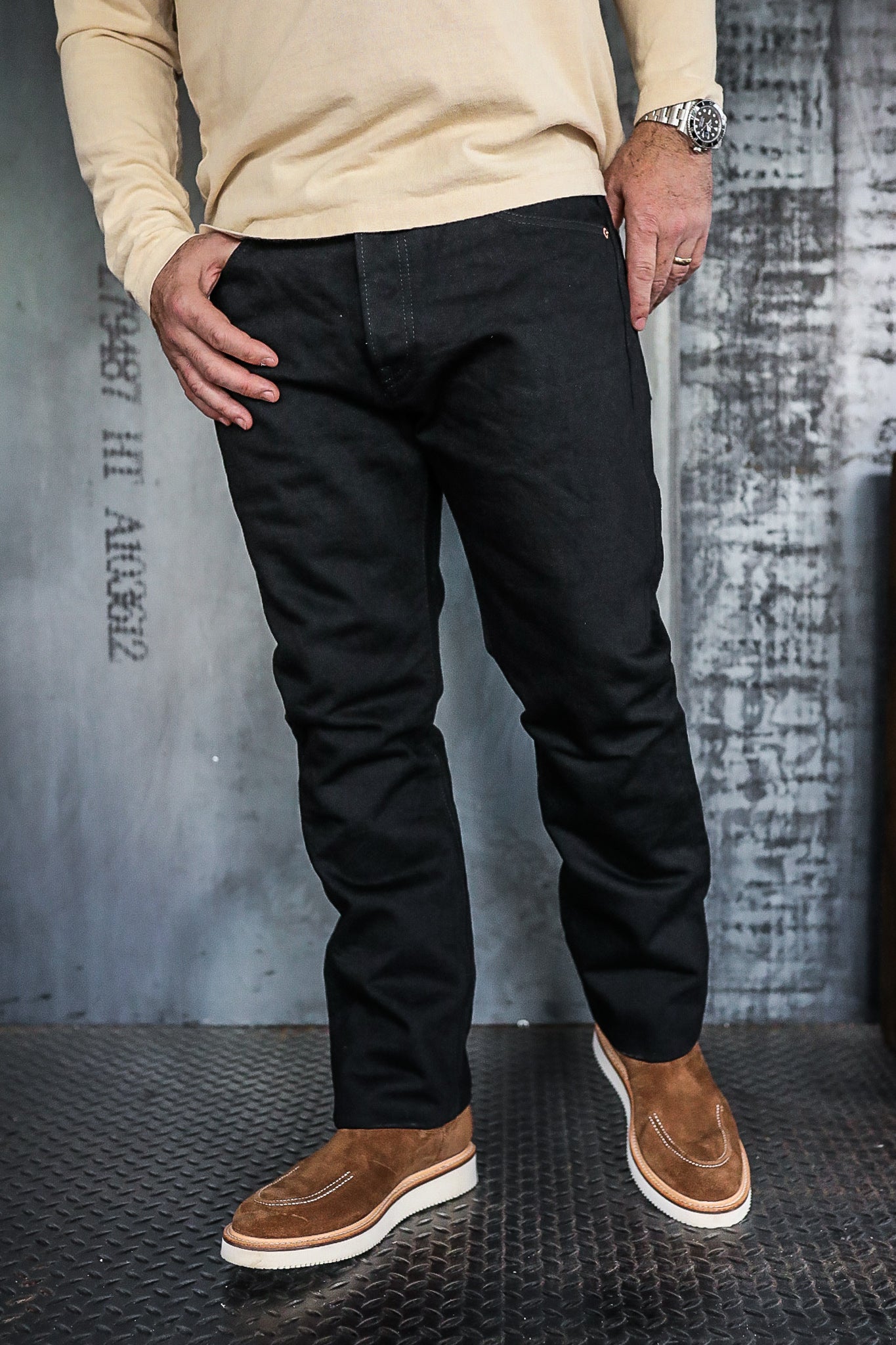 14oz Selvedge Denim 555 Slim Cut Jeans - Black/Black IH-555S-142bb