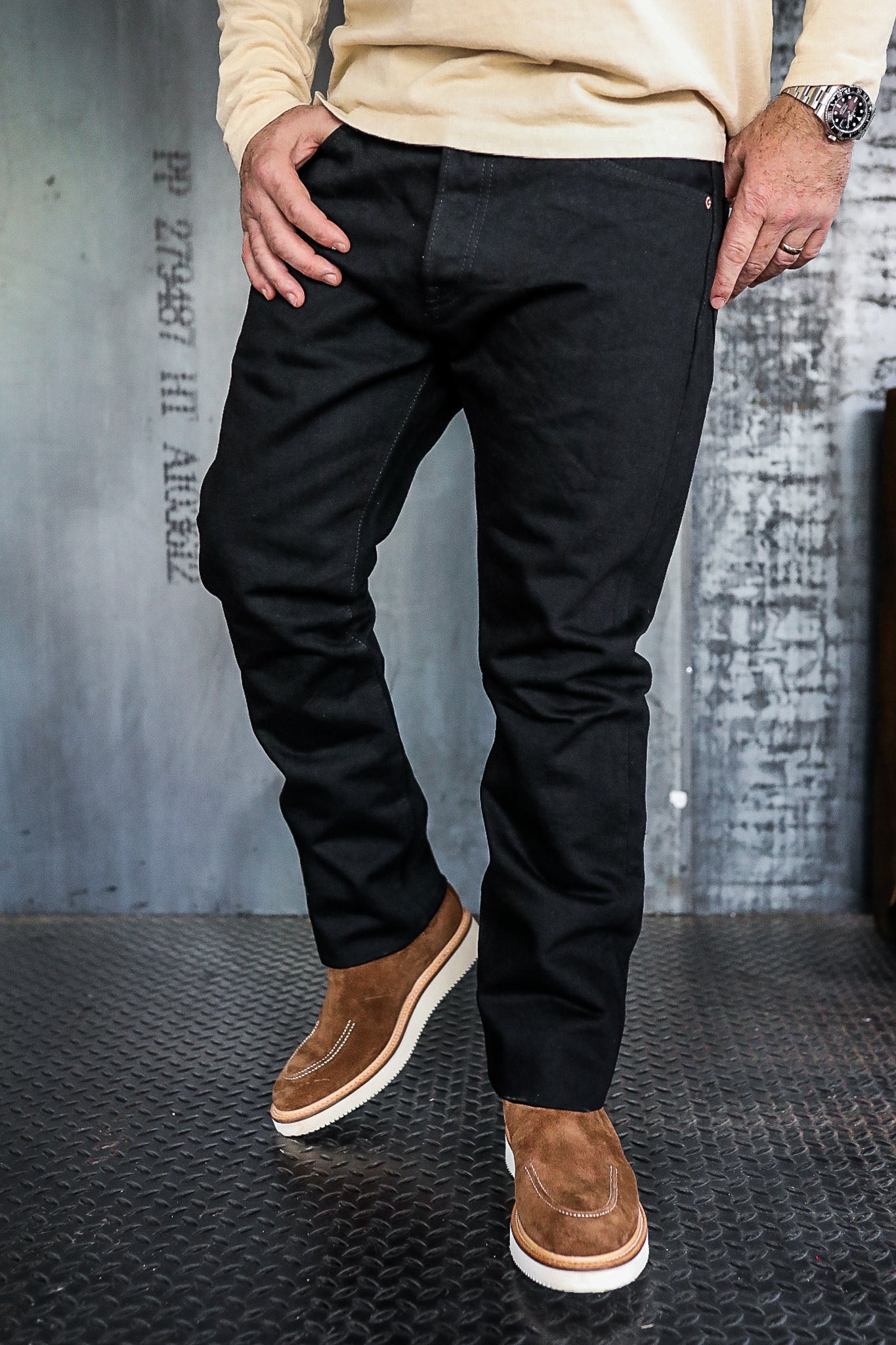 14oz Selvedge Denim 555 Slim Cut Jeans - Black/Black IH-555S-142bb