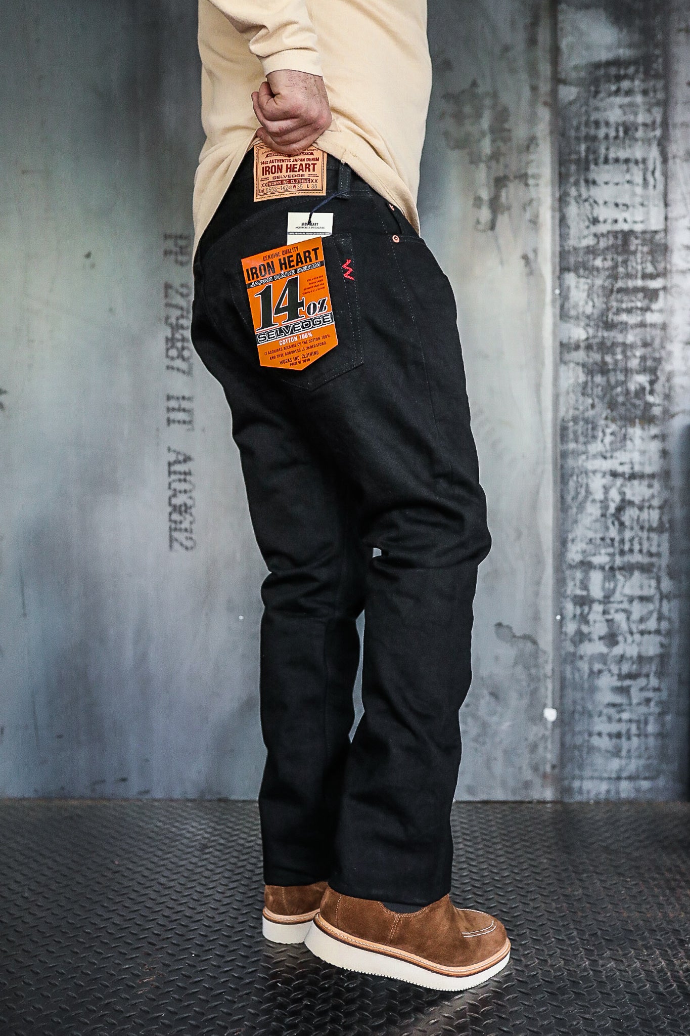 14oz Selvedge Denim 555 Slim Cut Jeans - Black/Black IH-555S-142bb