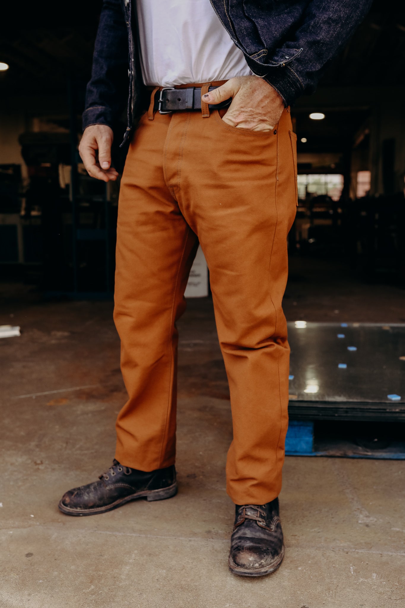 17oz Duck Medium/High Rise Tapered Cut Jeans - Brown IH-888D
