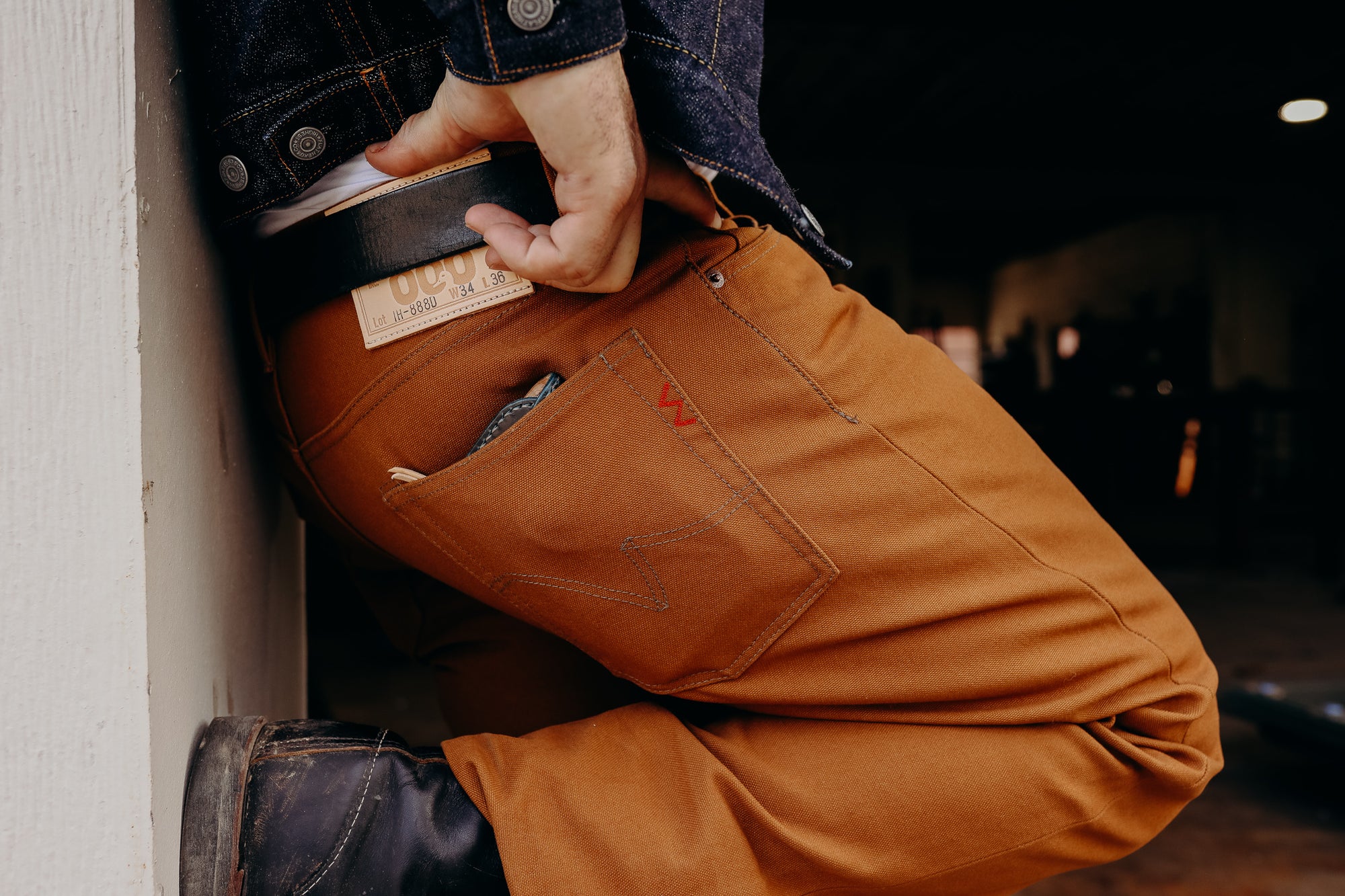 17oz Duck Medium/High Rise Tapered Cut Jeans - Brown IH-888D