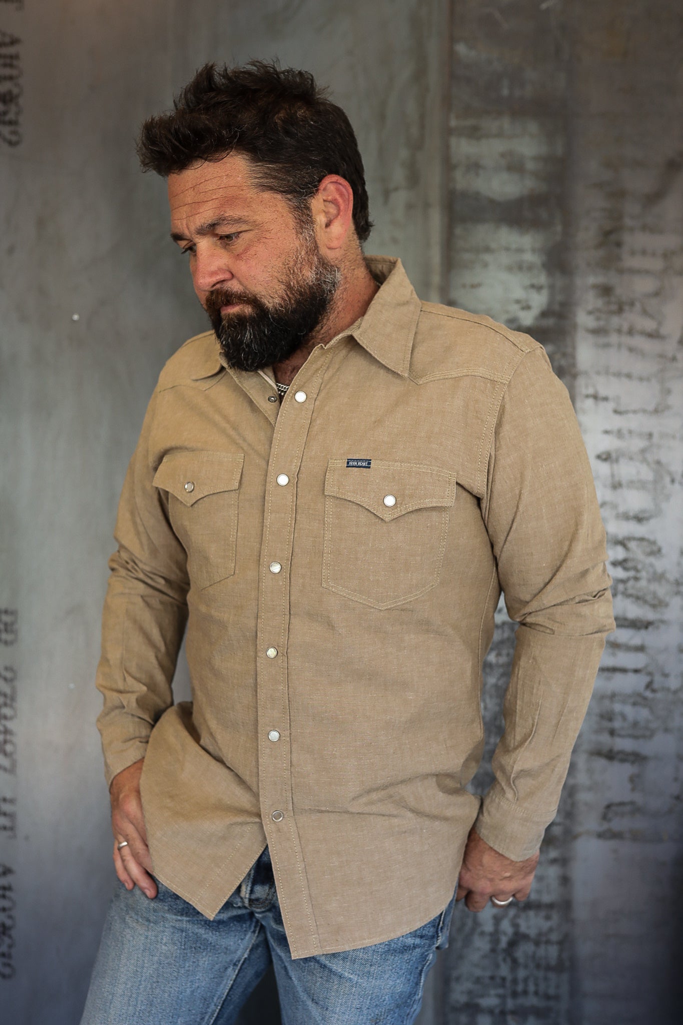 MHL.│mens│shirt Men's Brushed Jaspé Twill Shirt, Traditional Untucked Fit