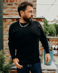 1301 Waffle Knit Long Sleeved Crew Neck Thermal Top - Black IHTL-1301