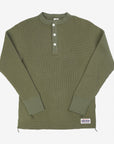 1213 Waffle Knit Long Sleeved Thermal Henley - Olive