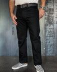 14oz Selvedge Denim Medium/High Rise Tapered Cut Jeans - Black/Black IH-888S-142bb
