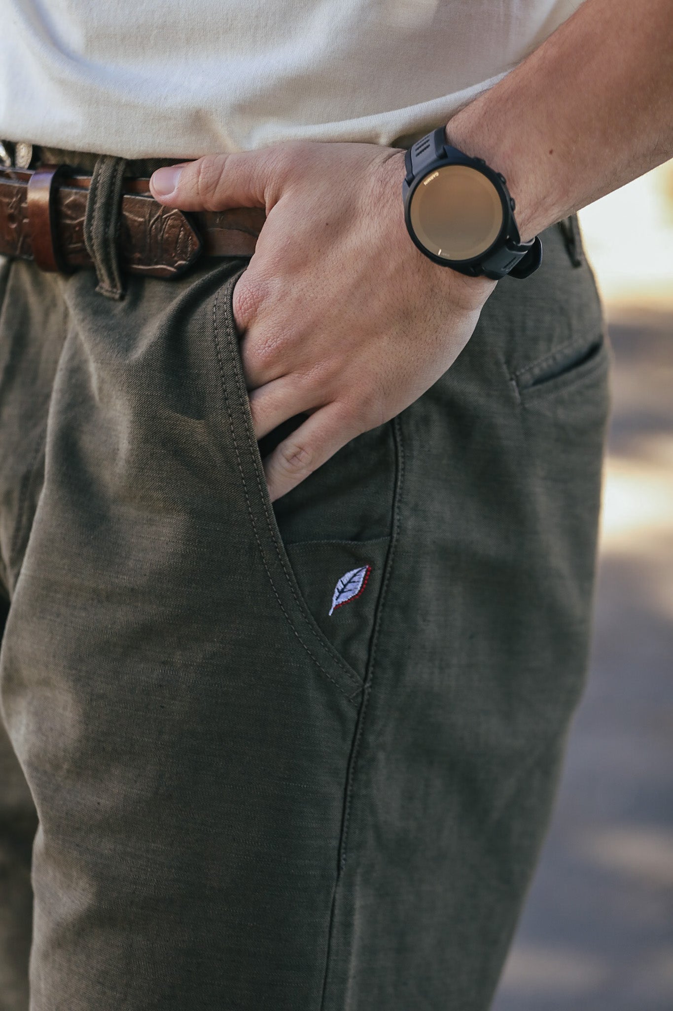 man wearing khaki pants