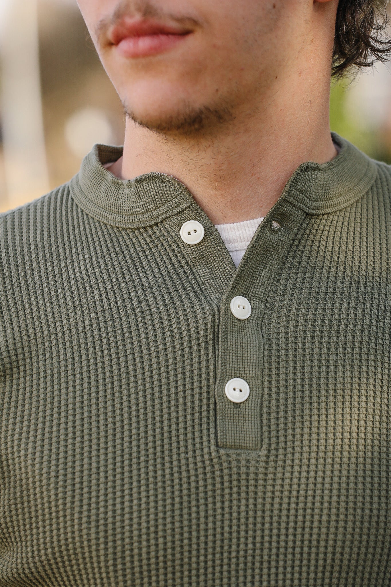 IHTL-1213-OLV Waffle Knit Long Sleeved Thermal Henley - Olive 
