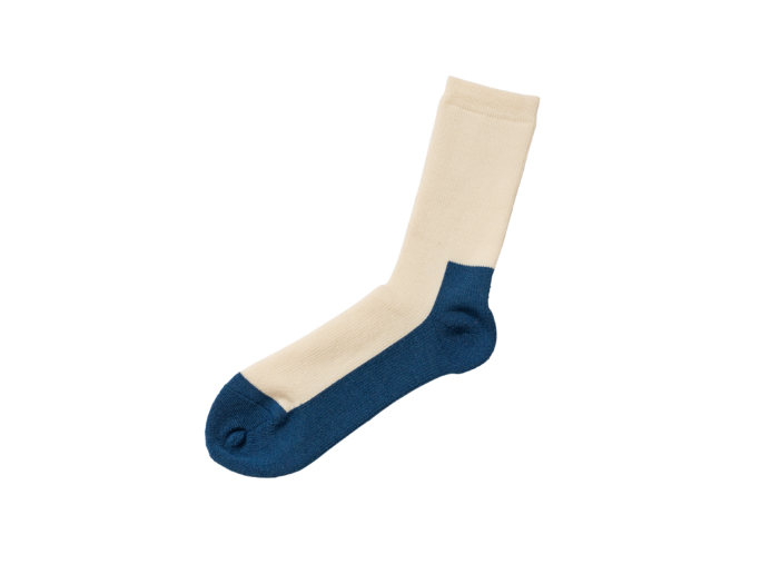 Iron Shop Provisions two-tone sock with cream upper and navy blue heel and toe