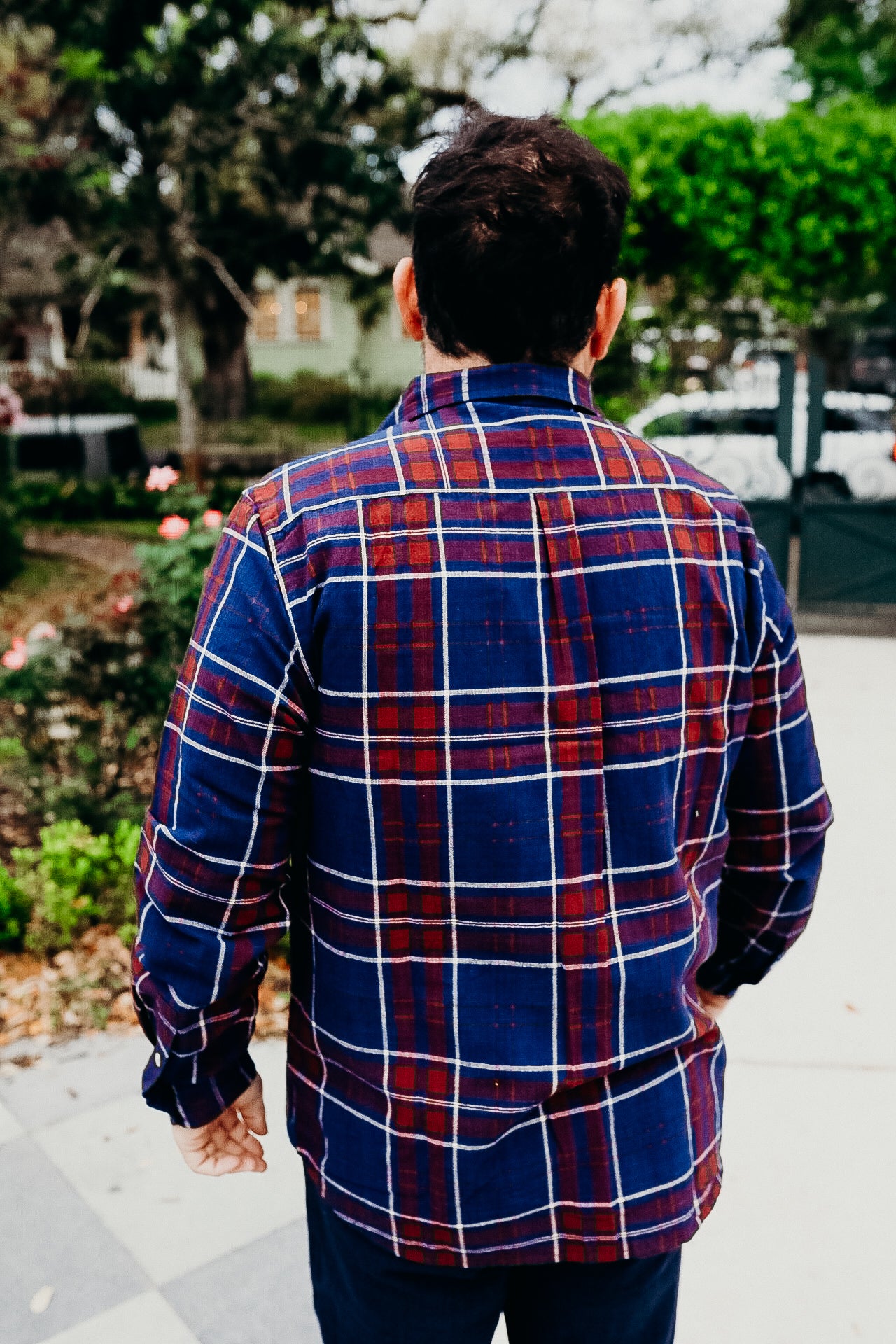 L/S Matty Shirt Handwoven Cotton Madras Plant - Indigo/Cutch