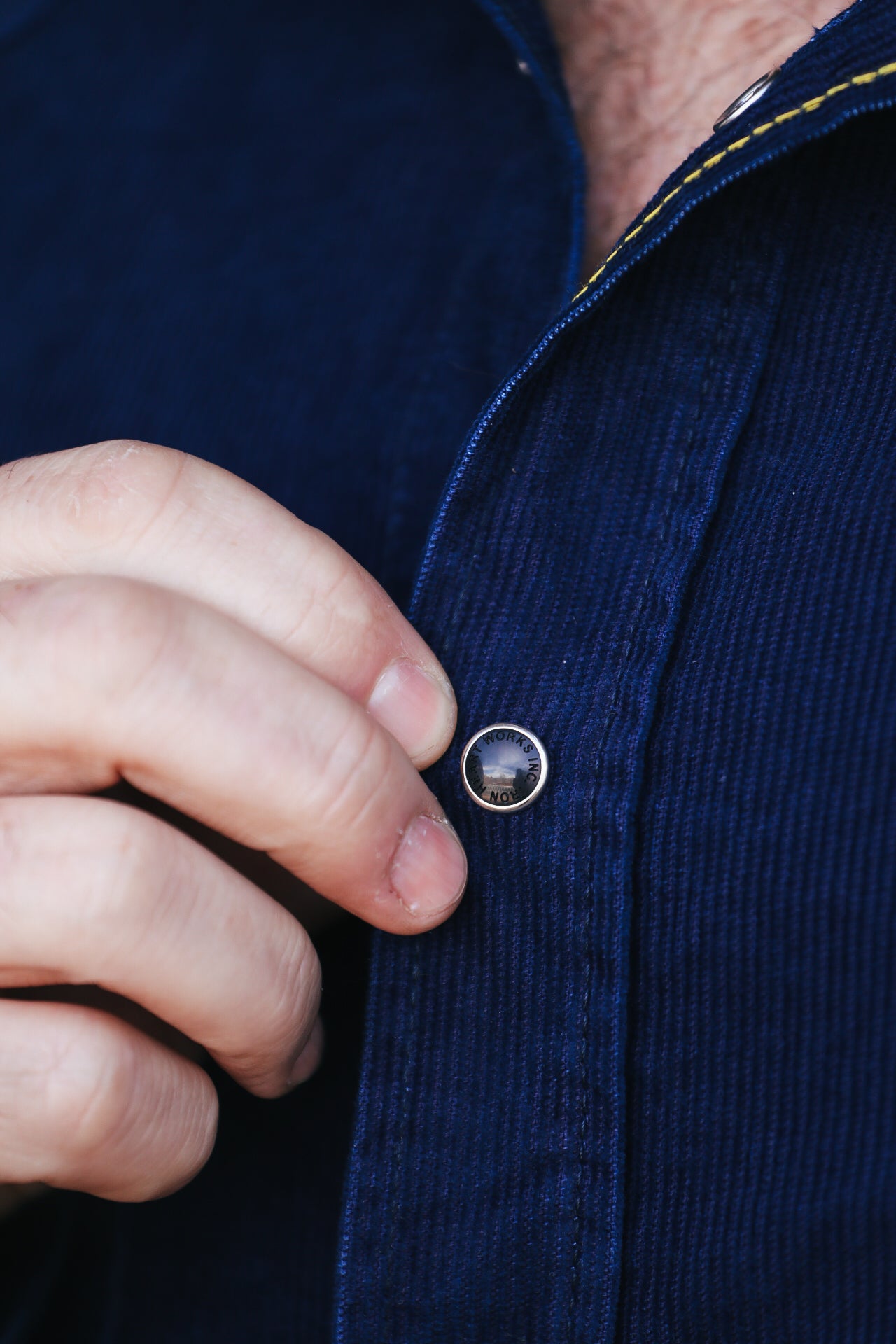 IHSH-438-IND Iron Heart 7.5oz Selvedge Corduroy Western Shirt - Indigo