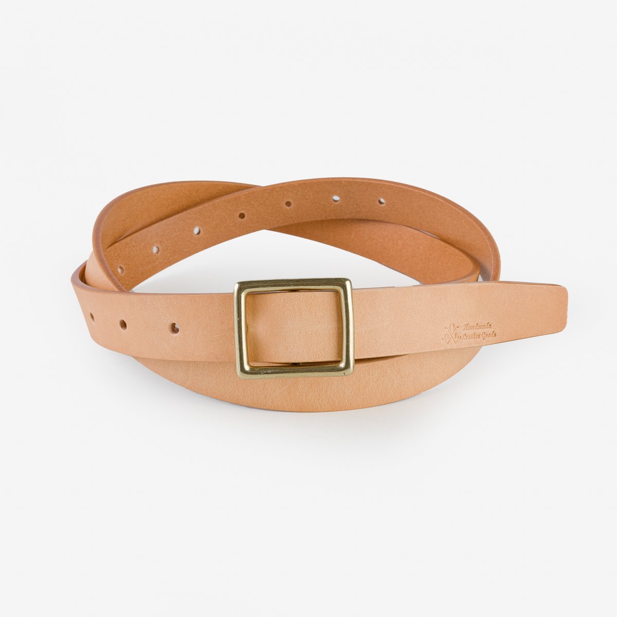 OGL Square Brass ‘Prongless’ Buckle Leather Belt - Natural