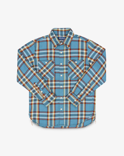 IRON HEART チェック柄 長袖シャツ XX-LARGE IHSH-442-SAX Iron Heart 9oz Selvedge Flannel Check Work Shirt