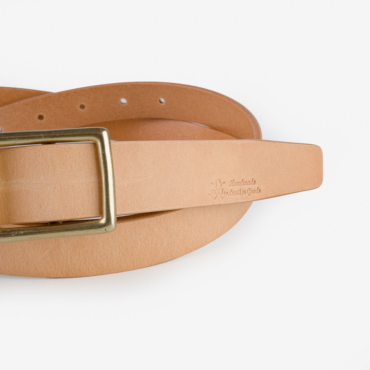 OGL Square Brass ‘Prongless’ Buckle Leather Belt - Natural