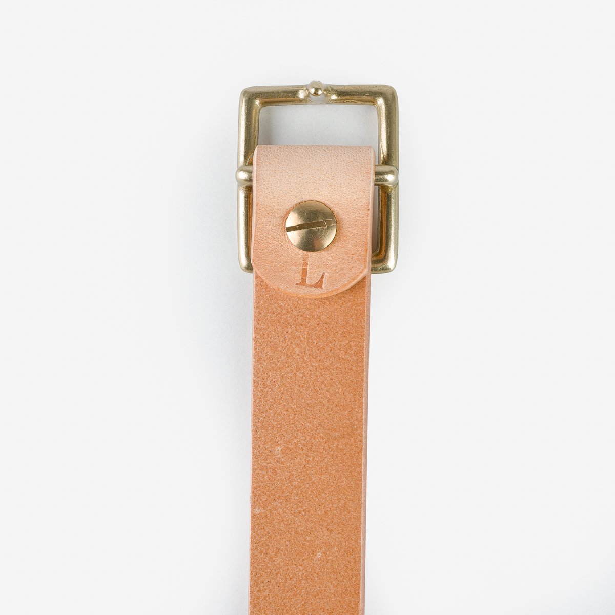 OGL Square Brass ‘Prongless’ Buckle Leather Belt - Natural