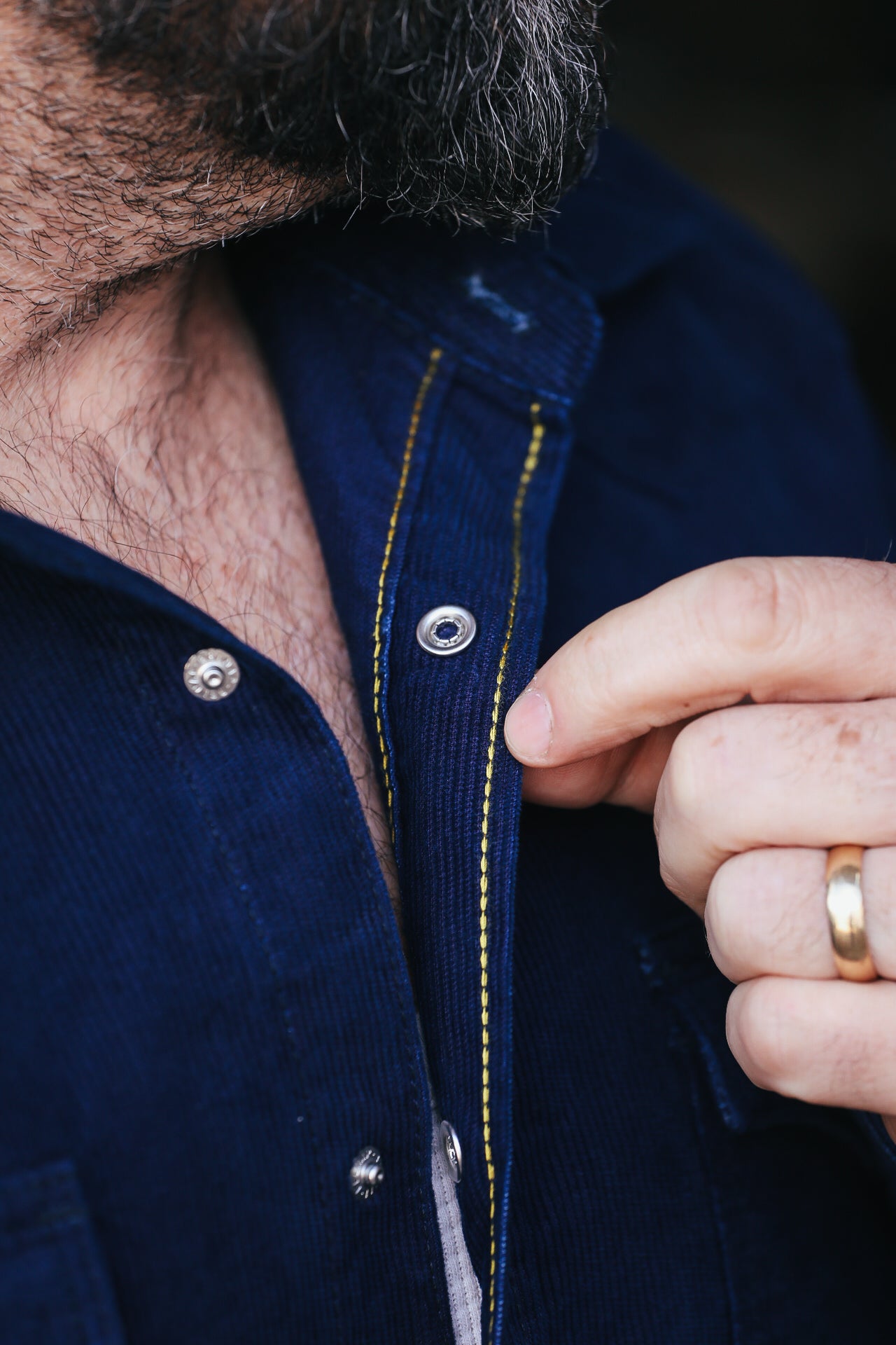 IHSH-438-IND Iron Heart 7.5oz Selvedge Corduroy Western Shirt - Indigo