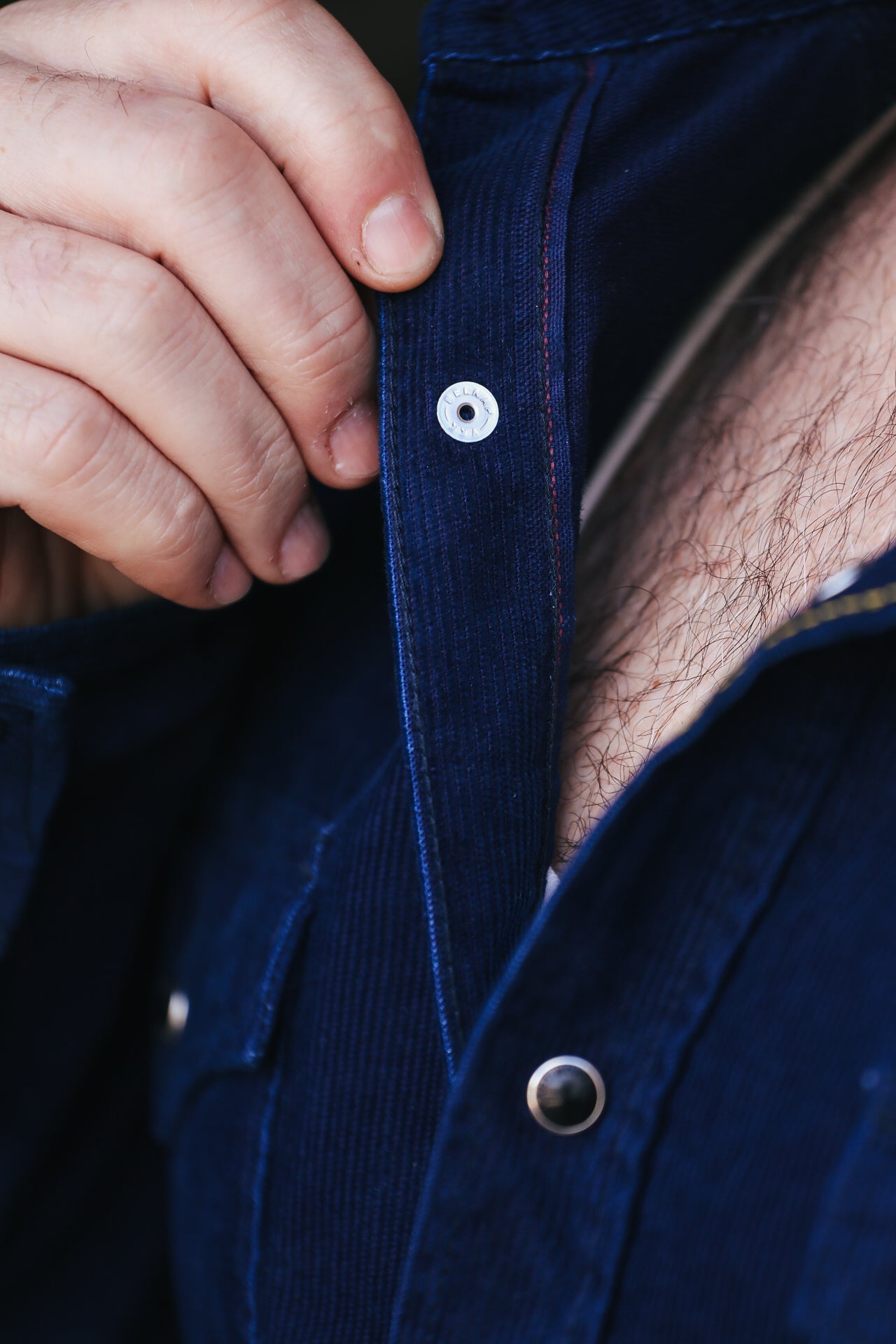 IHSH-438-IND Iron Heart 7.5oz Selvedge Corduroy Western Shirt - Indigo