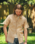 Coke Stripe Short Sleeve Work Shirt- Beige (SC38699)