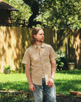 Coke Stripe Short Sleeve Work Shirt- Beige (SC38699)