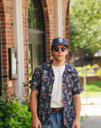 Cotton Linen Slub Yarn Hawaiian Shirt- Hele-mai-e Navy (SS39501)