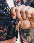 Cotton Linen Slub Yarn Hawaiian Shirt- Hele-mai-e Navy (SS39501)