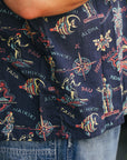Cotton Linen Slub Yarn Hawaiian Shirt- Hele-mai-e Navy (SS39501)