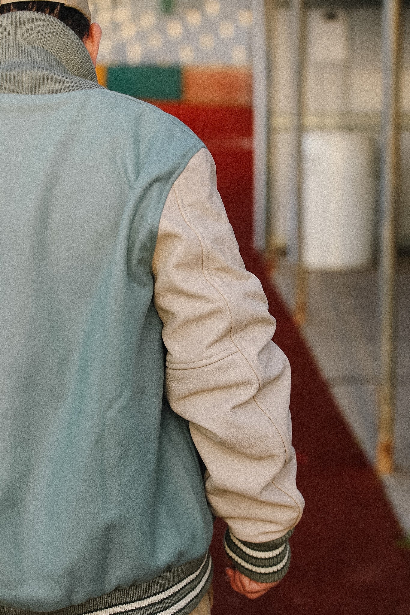 Dehen 1920 Varsity Jacket- Reef Ecowise Wool / Milk Leather – Iron