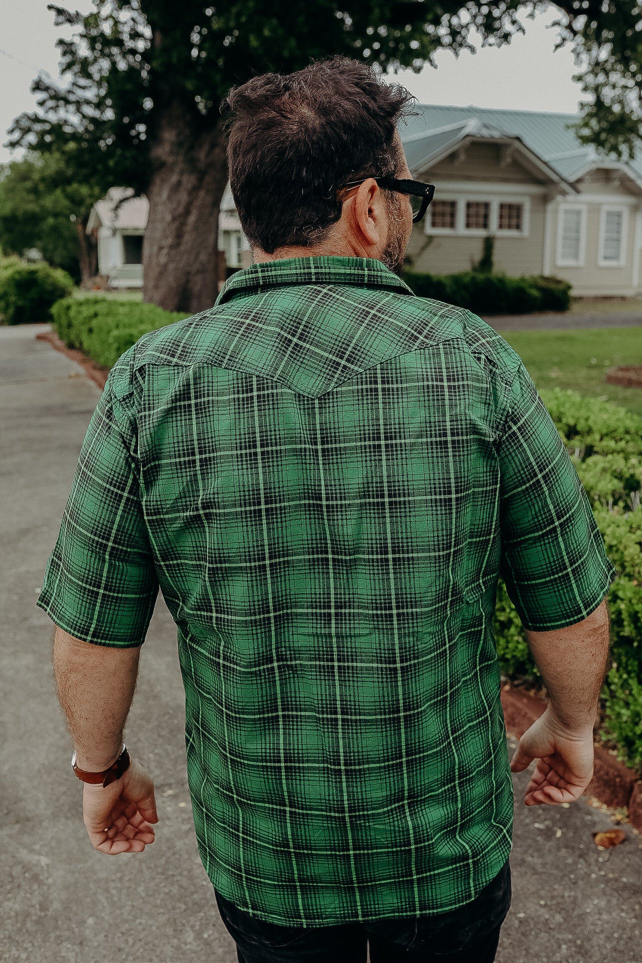 5oz Selvedge Short Sleeved Western Shirt - Green Vintage Check IHSH-386-GRN