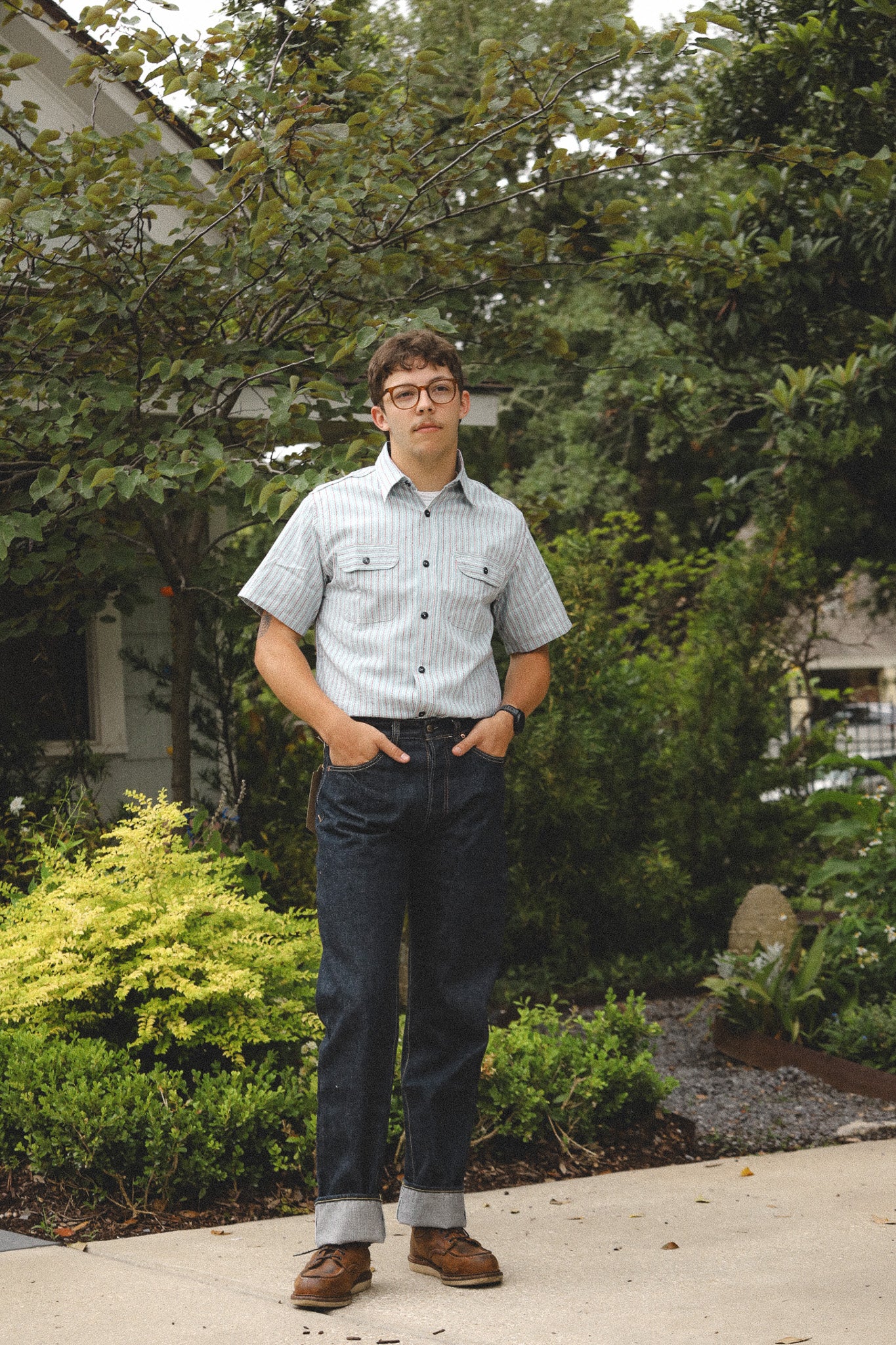 SC39306 Sugar Cane Short Sleeve Work Shirt- Dobby Stripe Blue