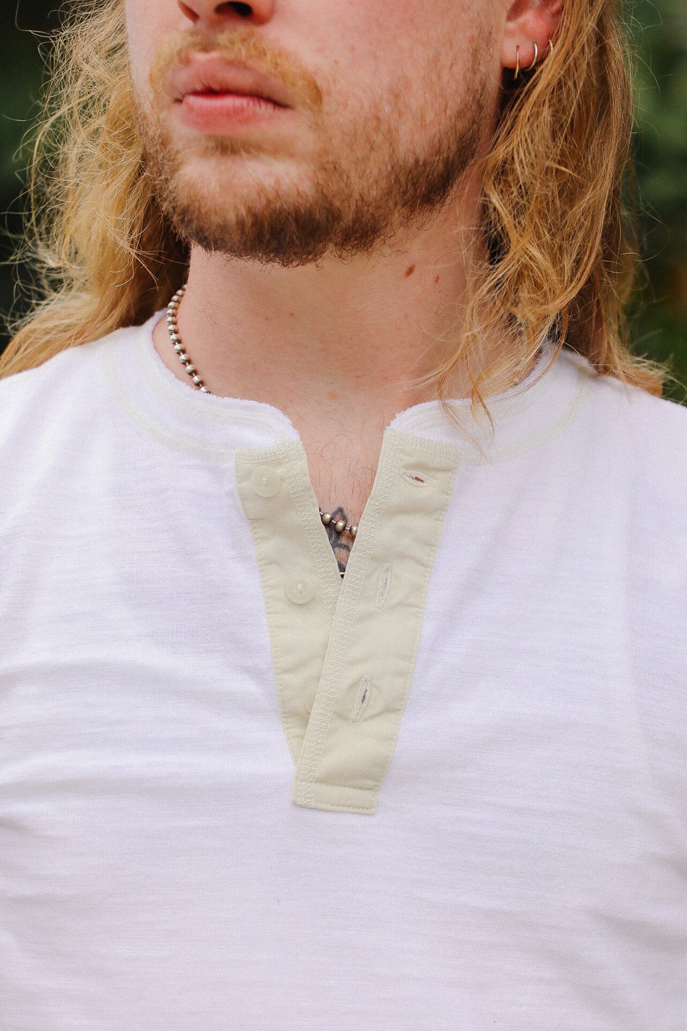 BR79192 Buzz Rickson Slub Yarn Henley Neck T-Shirt- White