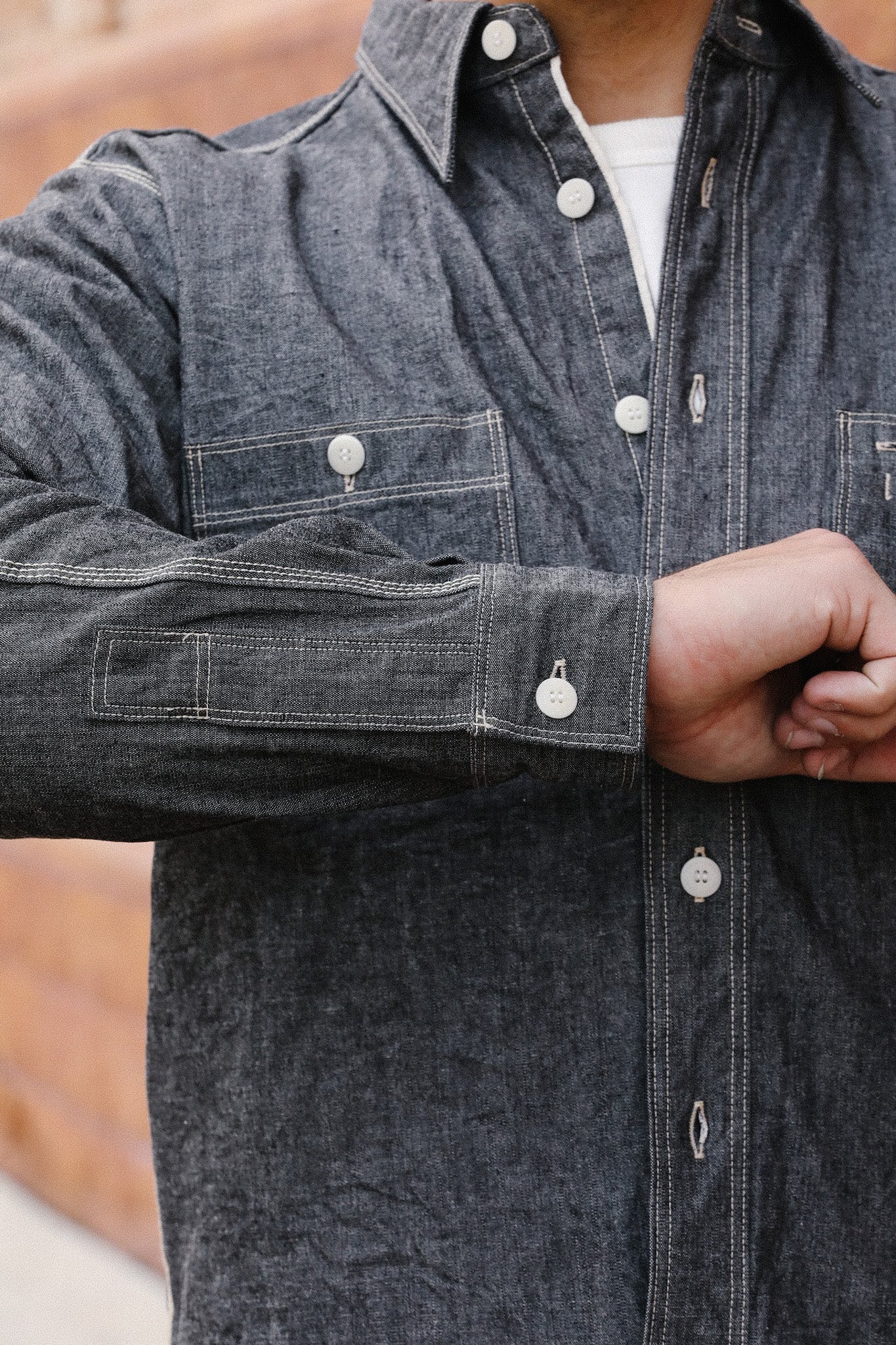 &quot;Selvedge&quot; Chambray Work Shirt- Black (SJCBS25)