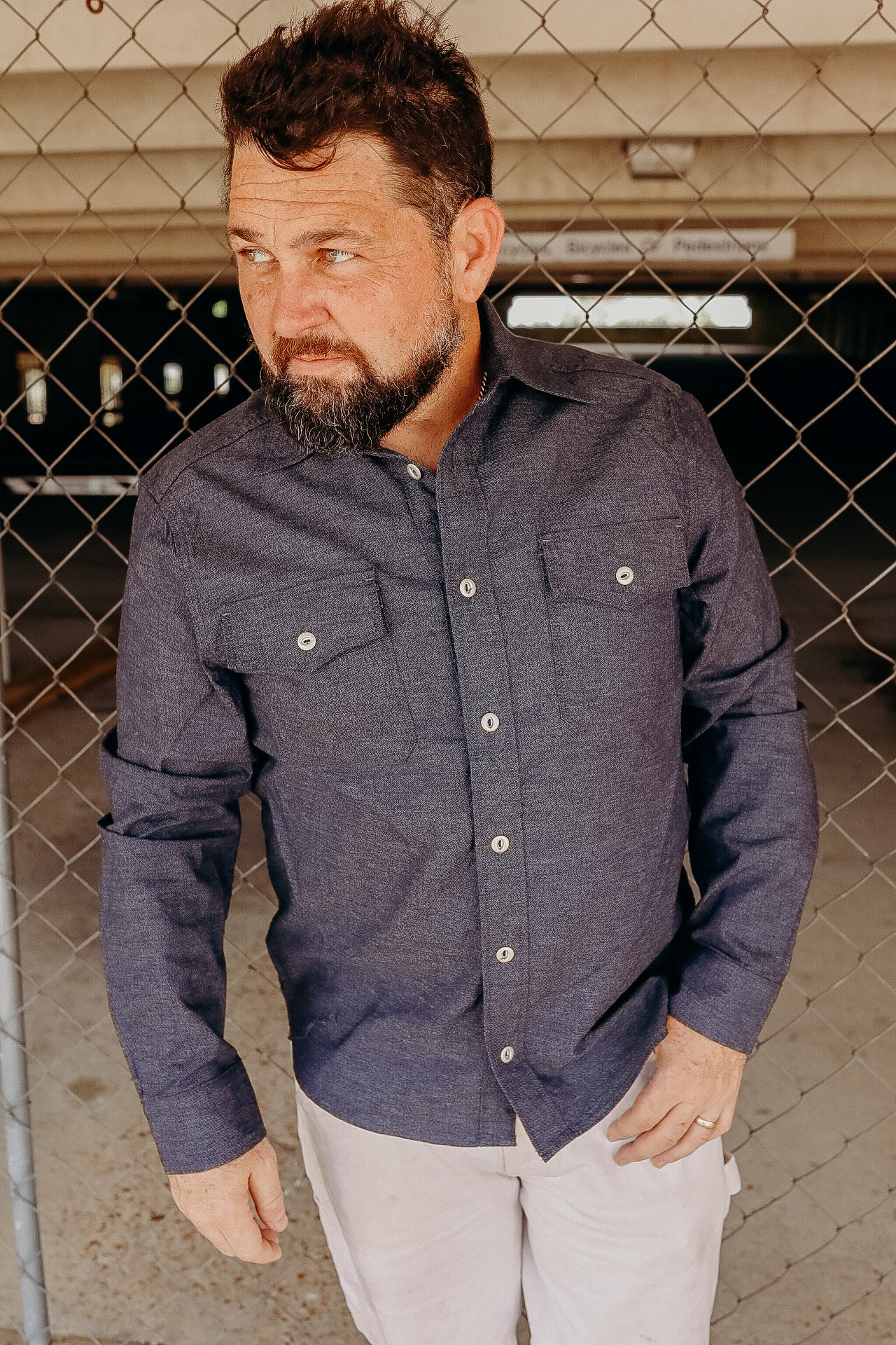 scout- NAVY chambray LS NEW