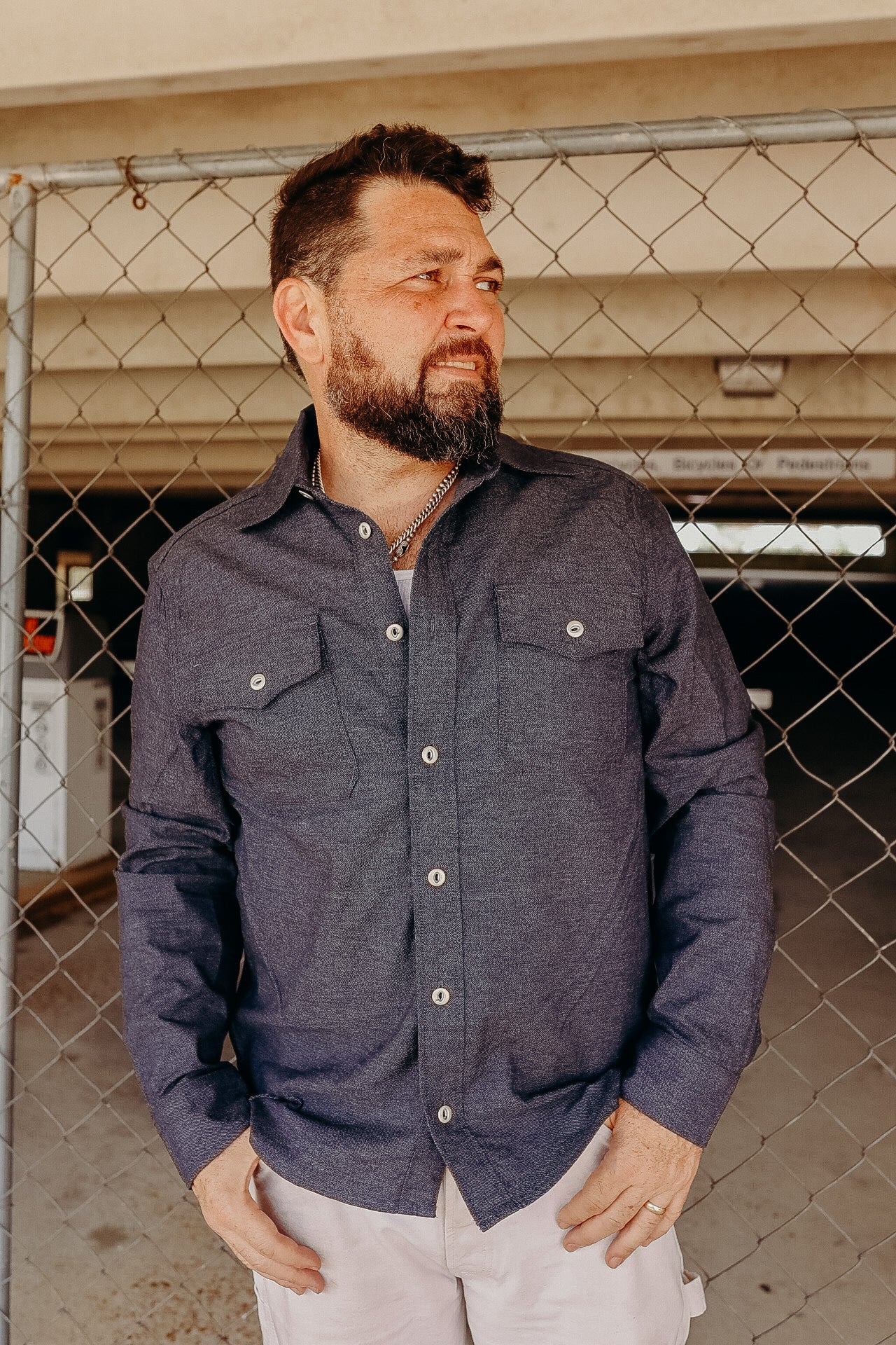 scout- NAVY chambray LS NEW