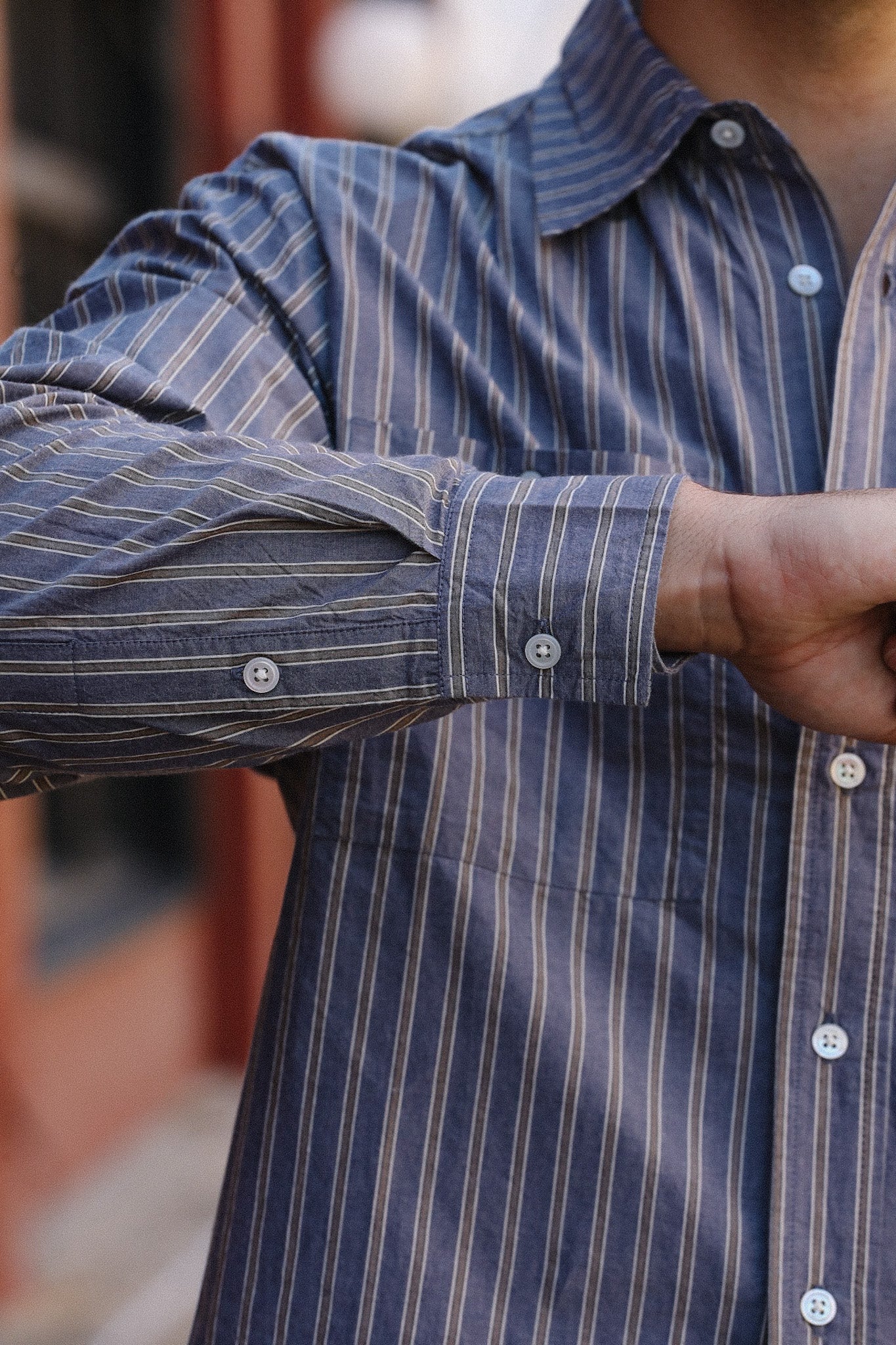 Commuter Shirt- Navy/Coyote Stripe