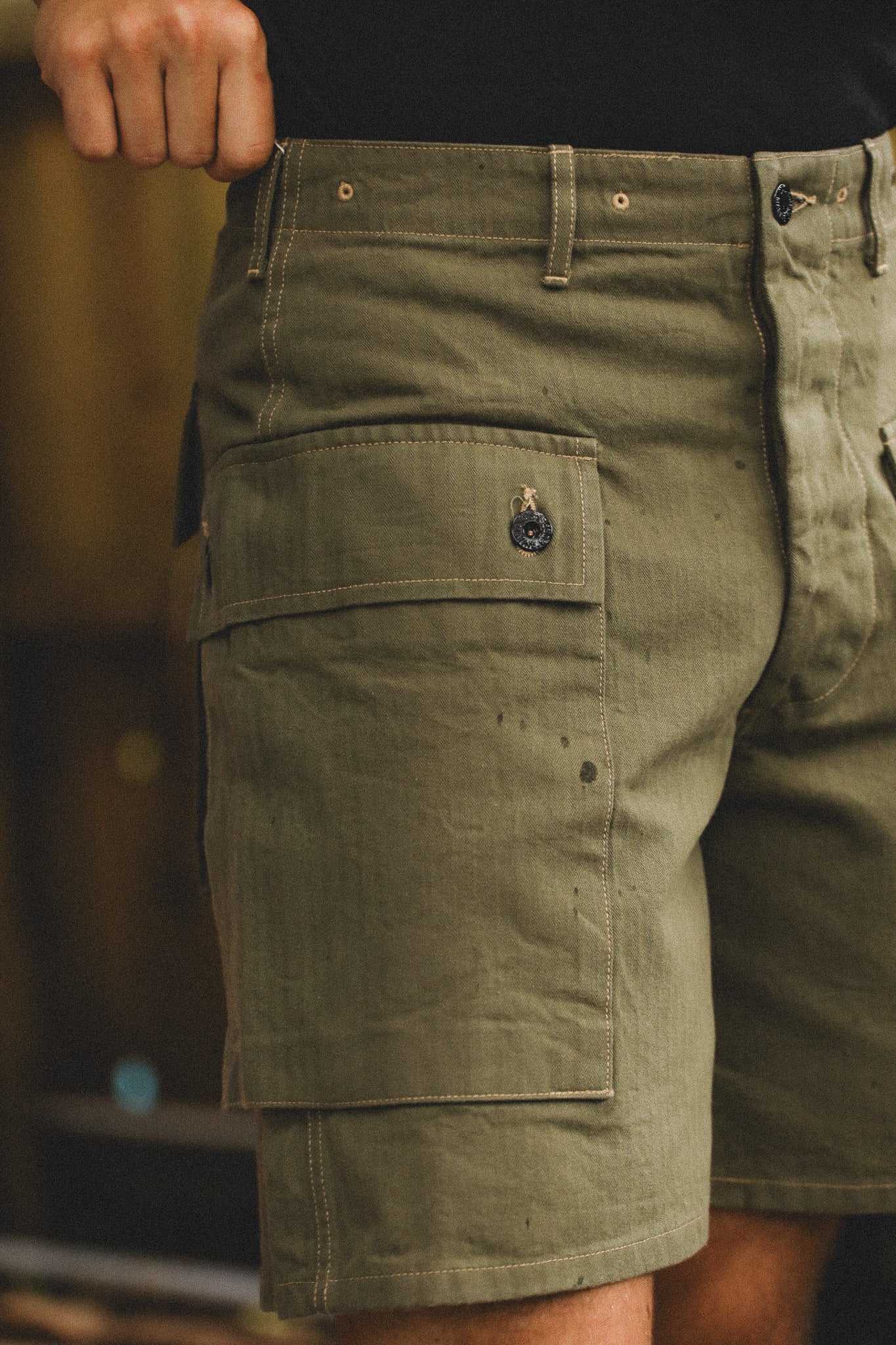 BR52388 Buzz Rickson U.S. Marine Corps M-1944 Herringbone Shorts- Olive