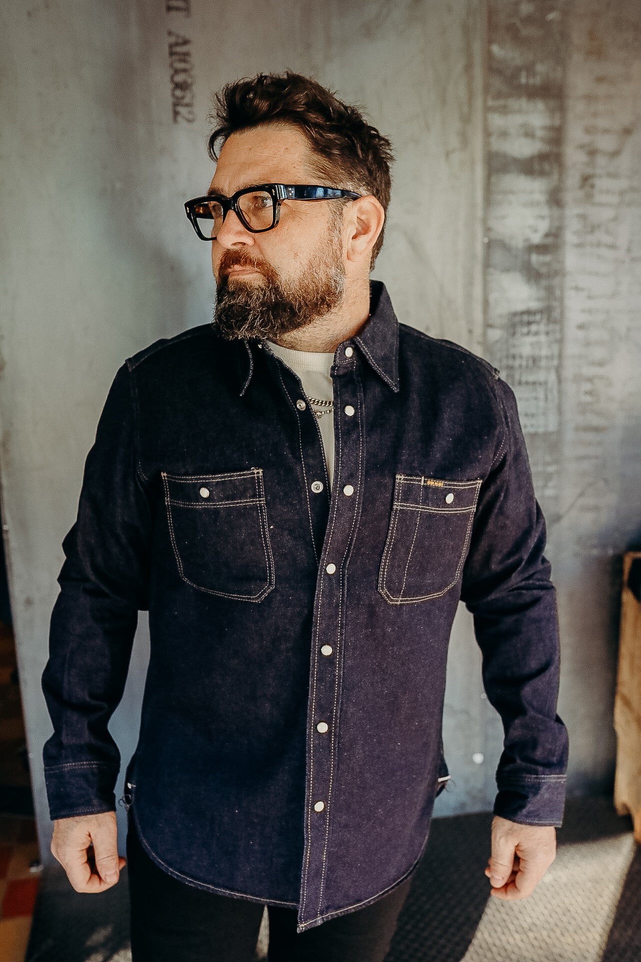 12oz Selvedge Denim Work Shirt With Snaps - Indigo IHSH-326-IND